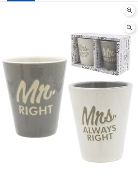 Mr. Right & Mrs. Always Right Ceramic Mug Set - Grey and White